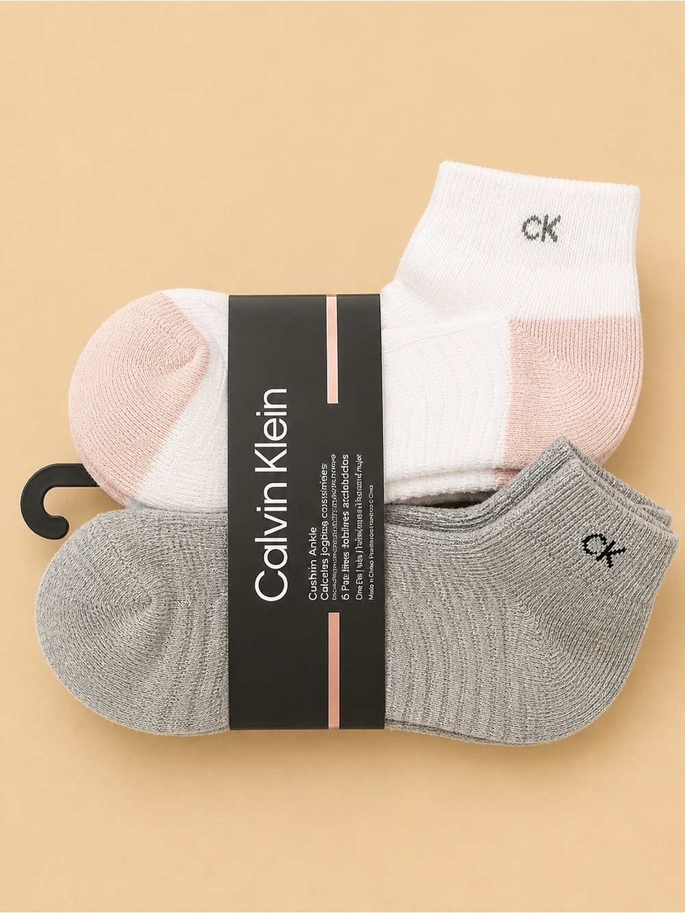 Calvin Klein Low-Cut Sock 2-Pack — White with Blush & Gray